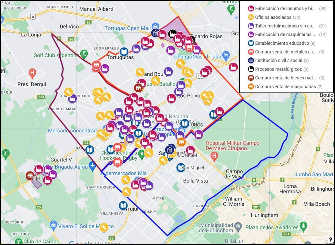 Localizaci�n de actores econ�micos del sector metalmec�nico. Partidos de Jos� C. Paz, San Miguel y Malvinas Argentinas. A�o 2023