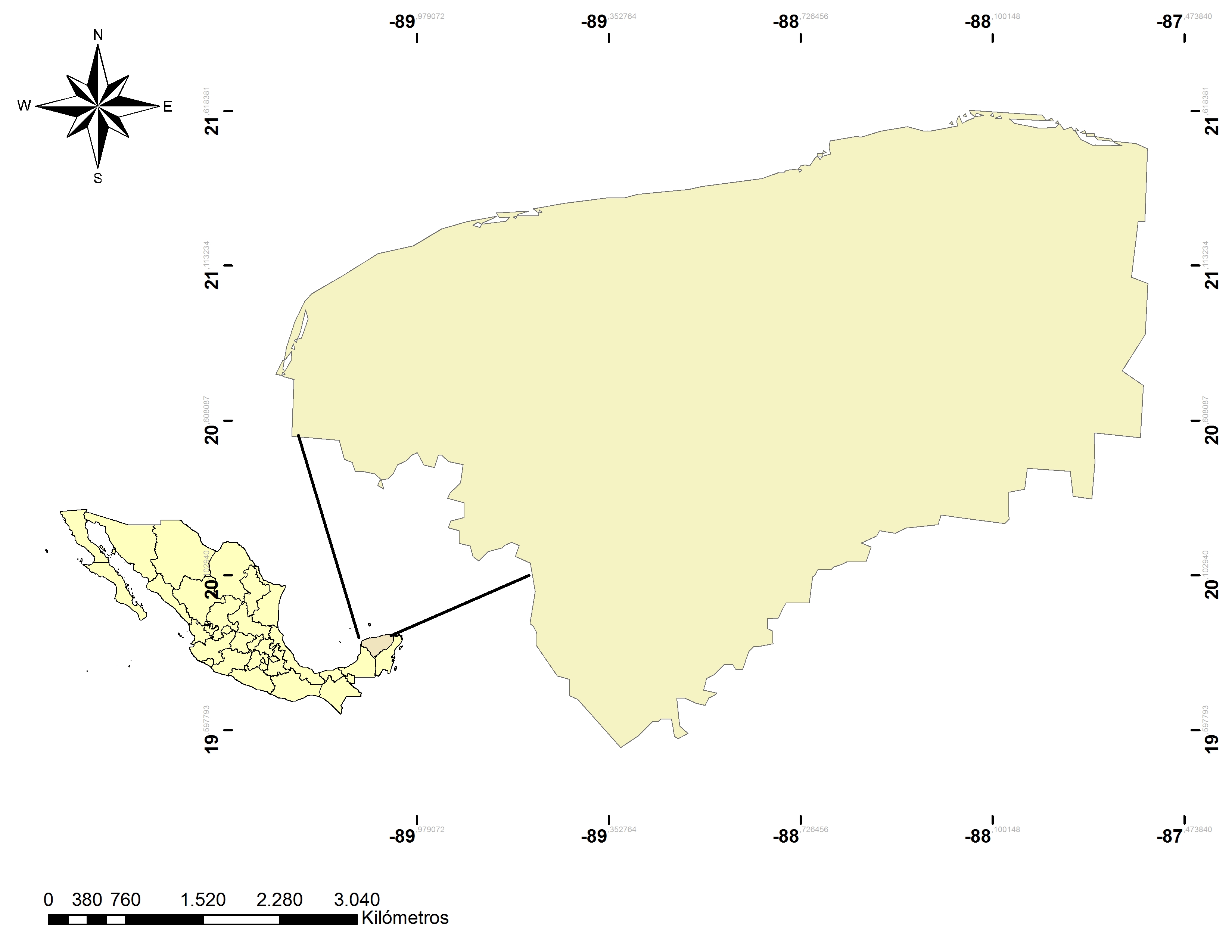 Localización del Estado de Yucatán.