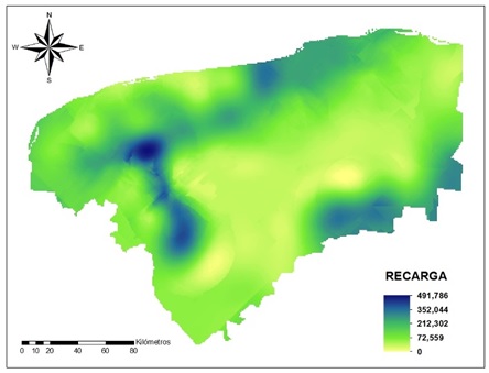 Mapa de recarga actual para el Estado de Yucatán.