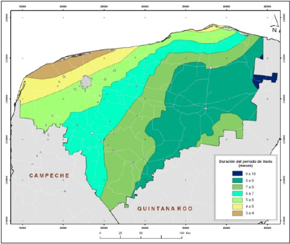 Duraci&oacute;n del periodo de lluvias (DPLL) a partir del m&eacute;todo IH 0.5-MT.