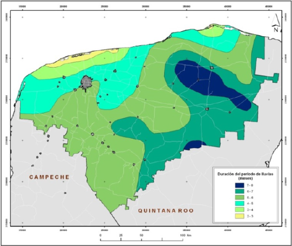 Duraci&oacute;n del periodo de lluvias (DPLL) a partir del m&eacute;todo IH 0.5-MH.