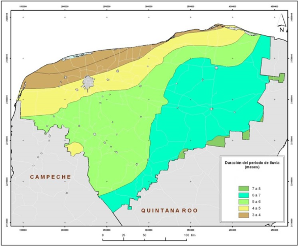 Duraci&oacute;n del periodo de lluvias (DPLL) a partir del m&eacute;todo IH 0.65-MT.