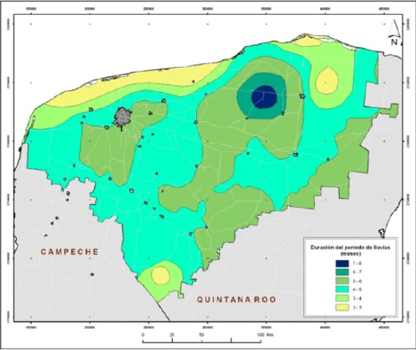 Duraci&oacute;n del periodo de lluvias (DPLL) a partir del m&eacute;todo IH0.65-MH.