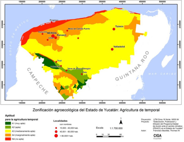 Mapa de la aptitud para la agricultura de temporal.