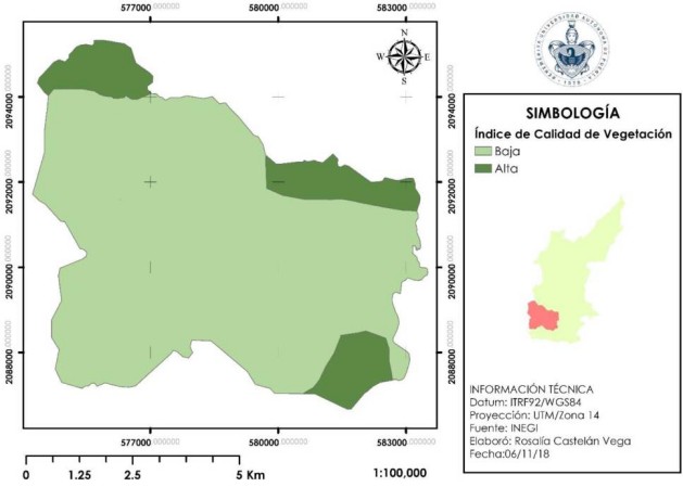 Distribuci&oacute;n espacial de la calidad de la vegetaci&oacute;n en la microcuenca