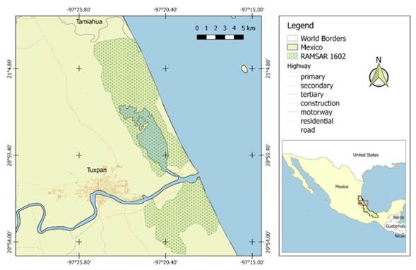 Study site, protected area RAMSAR 1602, Tuxpan, Veracruz, Mexico