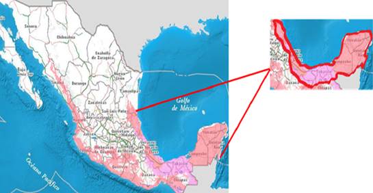 Zonas tropicales de M&eacute;xico y localizaci&oacute;n del &aacute;rea de estudio