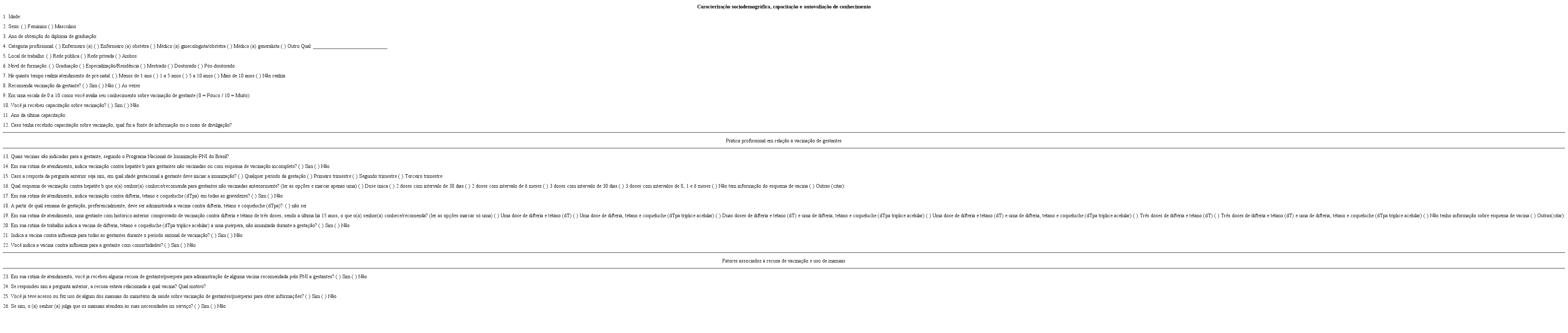 Versão final do instrumento para avaliar o conhecimento dos profissionais da atenção básica acerca da vacinação da gestante, Brasil, 2017