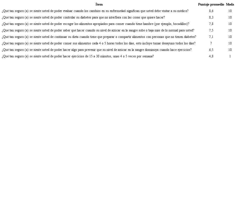 Descripción de la autoeficacia por ítemes