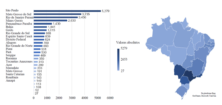 Number of reports of interpersonal violence against older adults by Brazilian capital as representatives of Brazilian states, 2011-2019