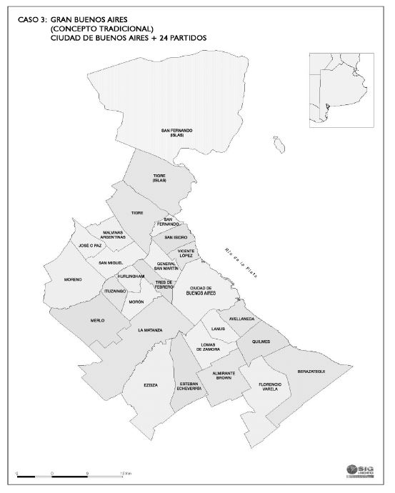 Mapa de Gran Buenos
Aires: Ciudad de Buenos Aires y 24 partidos del conurbano bonaerense