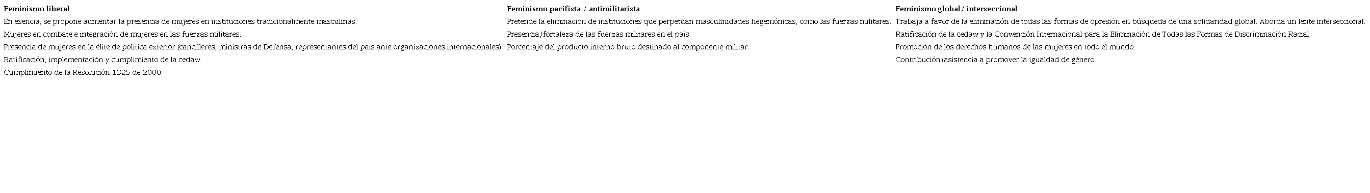 Tipos de feminismo y promoci&oacute;n de la pol&iacute;tica exterior feminista
