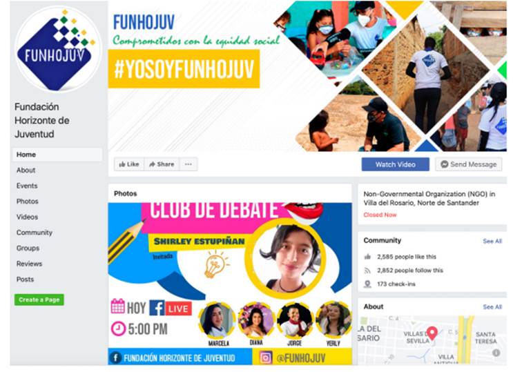 Liderazgo migrante y juvenil: p&aacute;gina de Facebook de la Fundaci&oacute;n Horizonte de Juventud