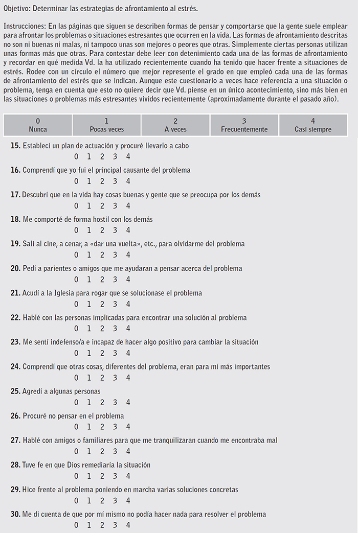  Cuestionario de Afrontamiento al estrés (CAE) (Continuación)