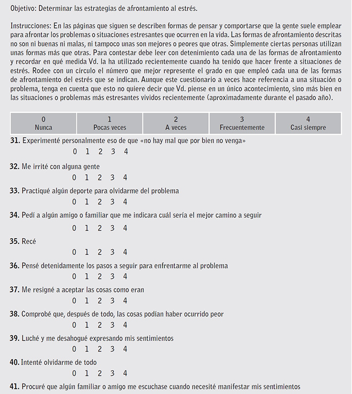  Cuestionario de Afrontamiento al estrés (CAE) (Continuación)