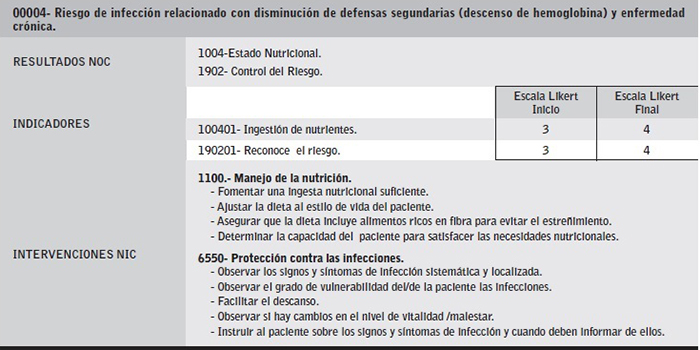 Diagn&oacute;sticos de enfermer&iacute;a (taxonom&iacute;a NANDA) con los criterios de resultados (taxonom&iacute;a NOC) e intervenciones (taxonom&iacute;a NIC) durante el tratamiento con AAD. (Continuaci&oacute;n)