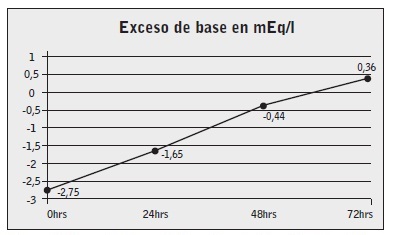 Valores de Exceso de base, durante el per&iacute;odo de estudio en el grupo ARC.