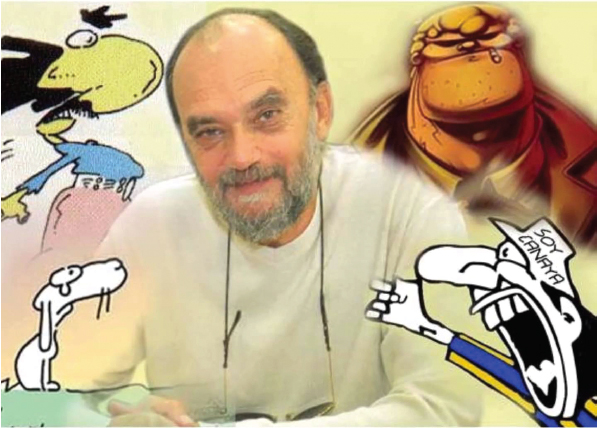 Roberto Fontanarrosa junto a sus personajes de c&oacute;mic