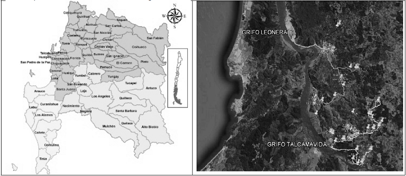 Regi&oacute;n del B&iacute;o-B&iacute;o y puntos de distribuci&oacute;n de agua en sectores rurales, comuna de Huaqui 