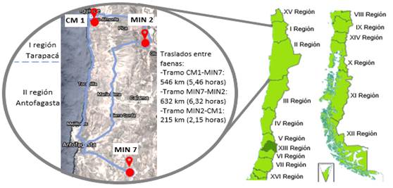 Mapa de Chile, regiones de Tarapacá y Antofagasta