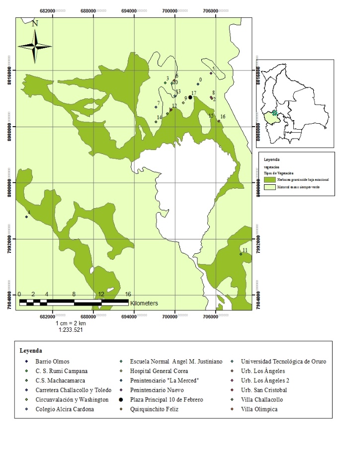 Map of vegetation types in the department of Oruro
