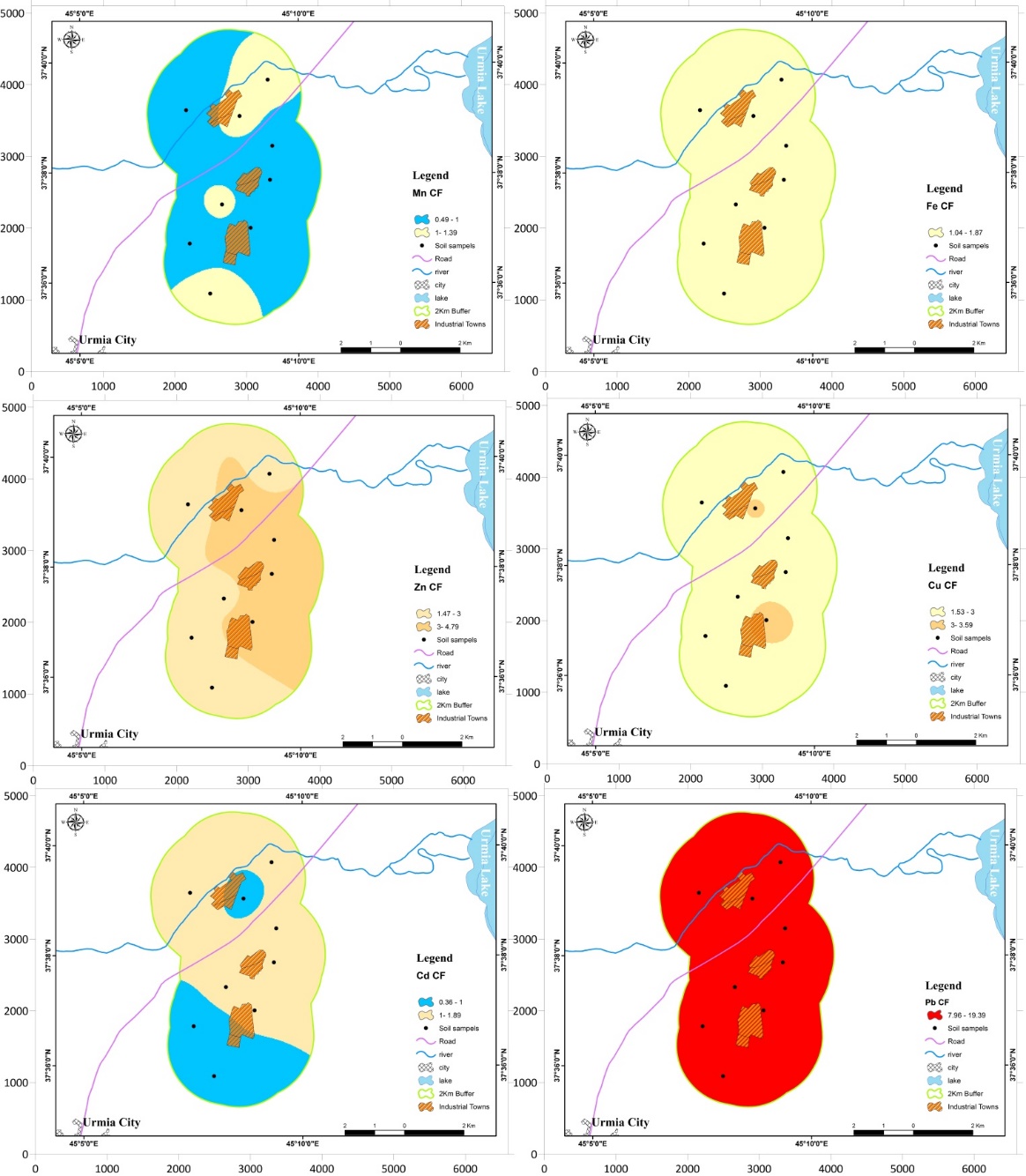 Index of soil pollution factor for heavy metals in the industrial areas of Urmia