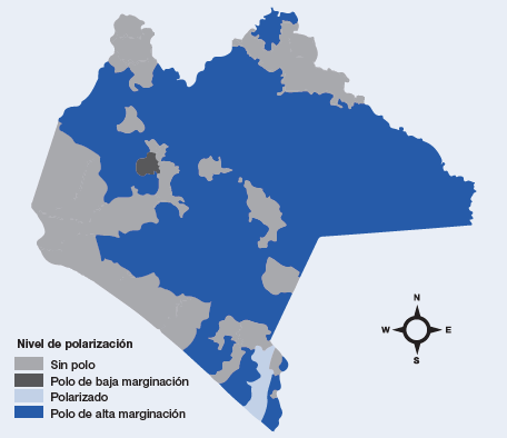 Grado de polarización municipal, Chiapas 2010
