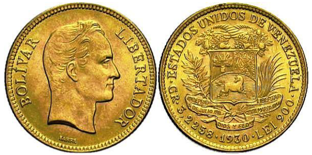 Moneda de oro de Bs. 10, conmemorativa del Centenario de la Muerte del Libertador Simón Bolívar
