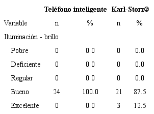 Relación de iluminación – brillo entre teléfono inteligente  y endoscopio Karl- Storz®