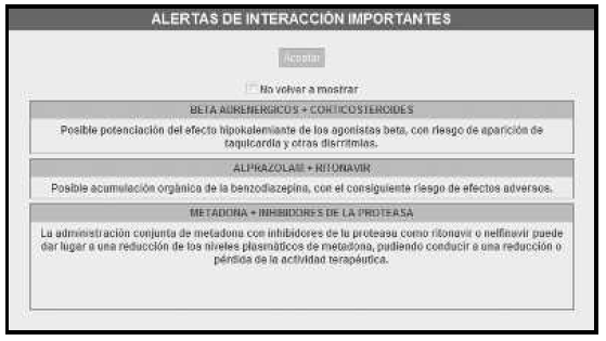 Alerta de interacción entre fármacos.