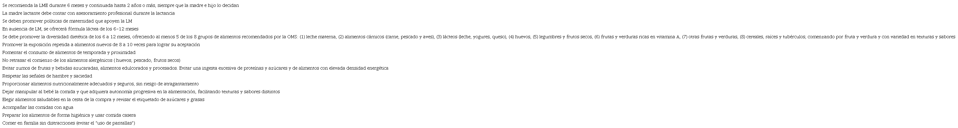Tabla 2. Recomendaciones del Grupo Español de Gastroenterología y Nutrición de la AEPap sobre la alimentación complementaria para las familias