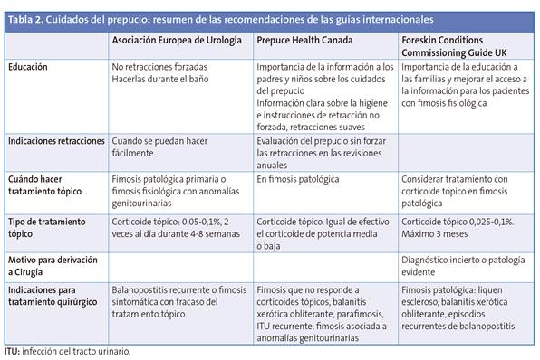 Cuidados del prepucio: resumen de las recomendaciones de las gu�as internacionales