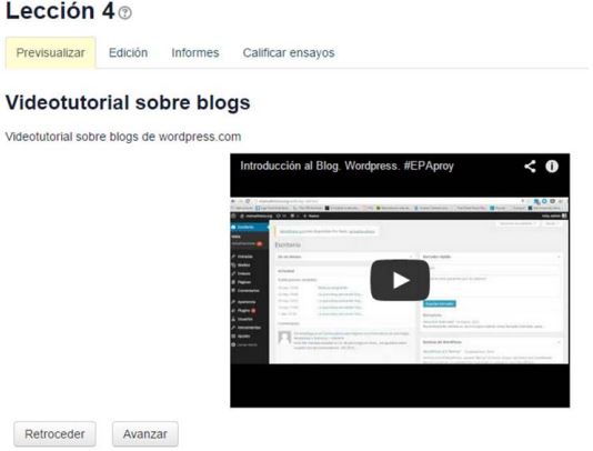 Muestra uno de los videos tutoriales inserto dentro de las lecciones en la plataforma Moodle