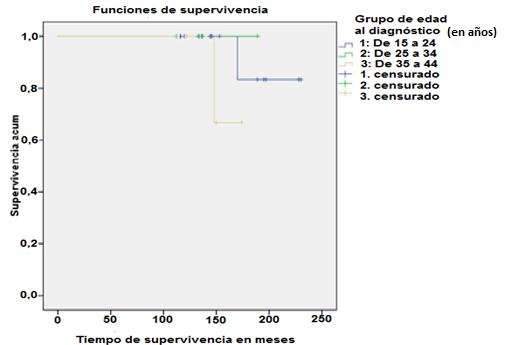 Funci&oacute;n de supervivencia seg&uacute;n grupo de edad al diagn&oacute;stico