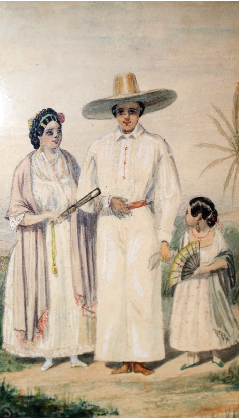 Petros Pharamond Blanchard, Familia veracruzana, 1838, acuarela, 18 × 12 cm. 