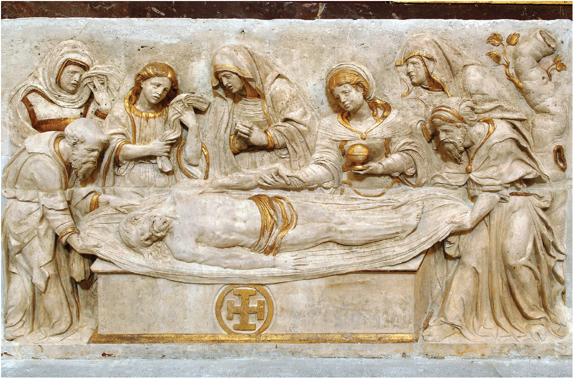 Anónimo, taller burgalés, Entierro de Cristo, primer tercio del siglo
							XVI, 112 × 192 cm. © Museo Nacional de Escultura, Valladolid,
							España.