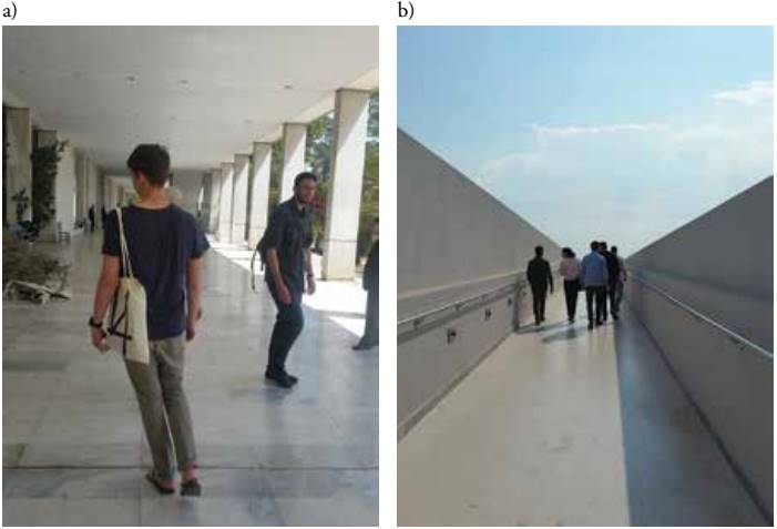 a) Paseo 1, Odeón, Atenas, Grecia, 14 de abril de 2017. b)
								Paseo 2, EMST, Atenas, Grecia, 15 de abril de 2017.
							Fotos del autor.