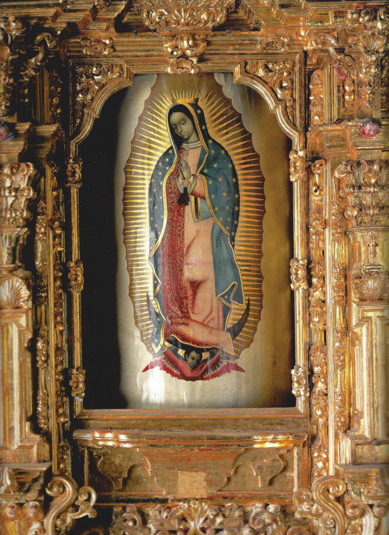 Miguel Cabrera, Virgen de Guadalupe del retablo de san Francisco Javier, Museo Nacional del Virreinato, Tepotzotlán. Foto tomada de Tepotzotlán, la vida y la obra en la Nueva España, 2a edición (México: Asociación de Amigos del Museo Nacional del Virreinato/Consejo Nacional para la Cultura y las Artes-Instituto Nacional de Antropología e Historia/Fundación BBVA Bancomer, 2003), 42.