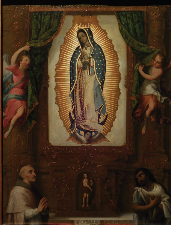 Miguel Cabrera (atribuido), Nuestra Señora de Guadalupe con fray Juan de Zumárraga y Juan Diego, mediados del siglo XVIII, óleo sobre lámina de cobre, Museo Nacional de Arte. Foto: Guillermo Arce. Reproducción autorizada por el Instituto Nacional de Bellas Artes y Literatura, 2019.