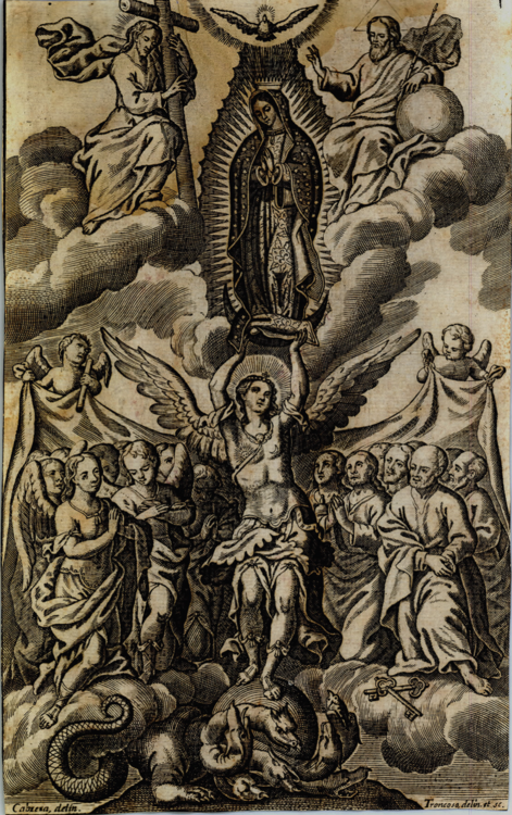 Miguel Cabrera y Baltasar Troncoso, El patrocinio del arcángel san Miguel, Archivo Histórico de la Basílica de Guadalupe, caja 357, exp. 4, f. 1, sección: Secretaría Capitular.