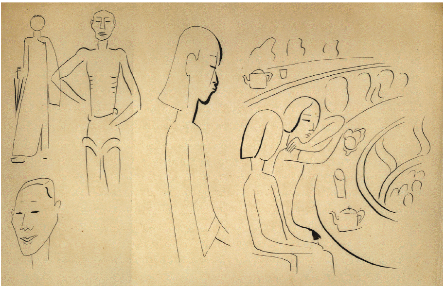 Miguel Covarrubias, Theatre Scene with women seated in a row, 1930. Exposición UDLAP, carpeta 1, no. 31081. Archivo Miguel Covarrubias. Sala de Archivos y Colecciones Especiales, Dirección de Bibliotecas, Universidad de las Américas, Puebla.