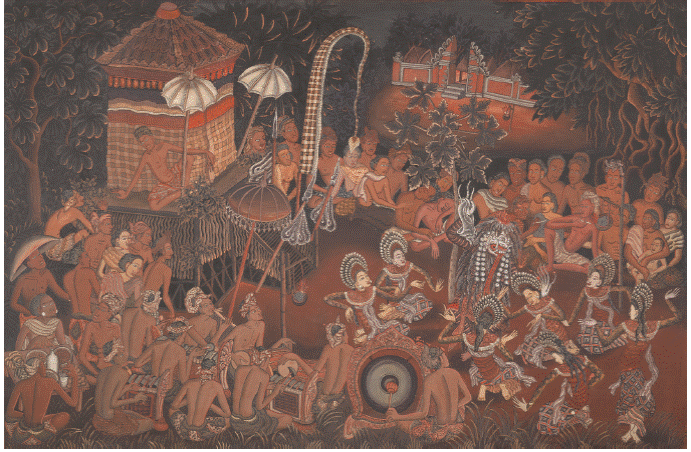 I Dewa Gede Sobrat (b. 1912 or 1917 - d. 1992), Calon Arang, c. 1937, ink and paint on wood, 65.1 x 95.9 cm, Fowler Museum at UCLA; X74.L375, Anonymous donor. &copy;Photo courtesy of the Fowler Museum at UCLA.