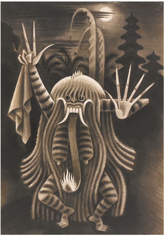 Miguel Covarrubias, Rangda, 1937, graphite, charcoal and ink on paper, 38 x 25 cm, Museum Pasifika, Bali.