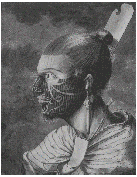 Sydney Parkinson, Portrait of a New Zealand Man, pen and wash, 1769. British Library, London (Add. MS23920, f. 54a). CC01.0