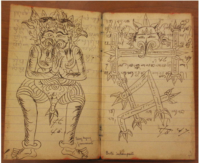Pages copied by hand from sacred Hindu-Balinese lontar (palm leaf) manuscripts, Miguel Covarrubias Papers, Manuscript Division. Photograph. Retrieved from the Library of Congress, Washington, D.C.