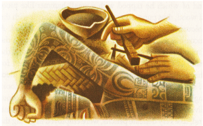 Miguel Covarrubias, Tatooing, 1935, en Herman Melville, Typee. A Romance of the South Seas. Ilustraciones de Miguel Covarrubias (Nueva York: The Heritage Press, 1963), 327.