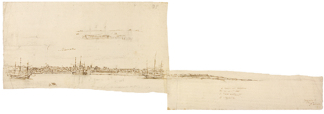 FelipeBauzá, Vista de Montevideo, 1789. Madrid, Museo Naval, Fondo Malaspina, ms. 1724-19.