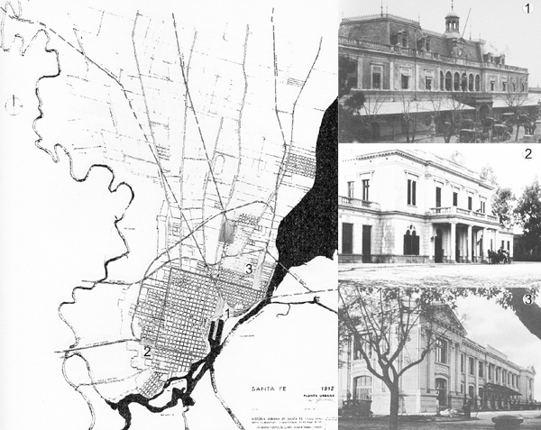Figura 1: localizaci&oacute;n de las estaciones en plano de  Santa Fe de 1912