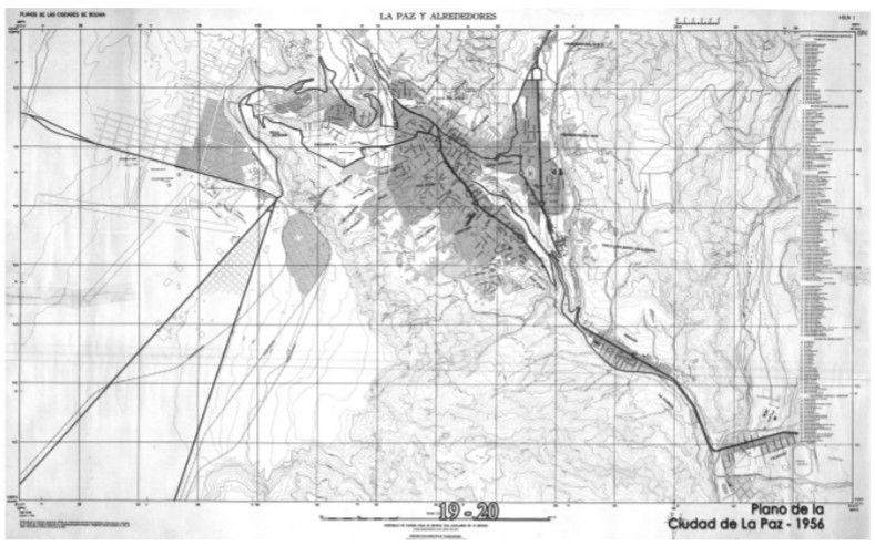 Plano ofi cial de la ciudad de La Paz publicado en 1956 por el Gobierno Municipal. 