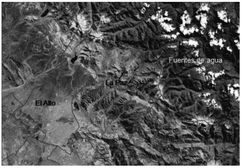 Localización de las fuentes de agua para las ciudades de La Paz y El Alto.